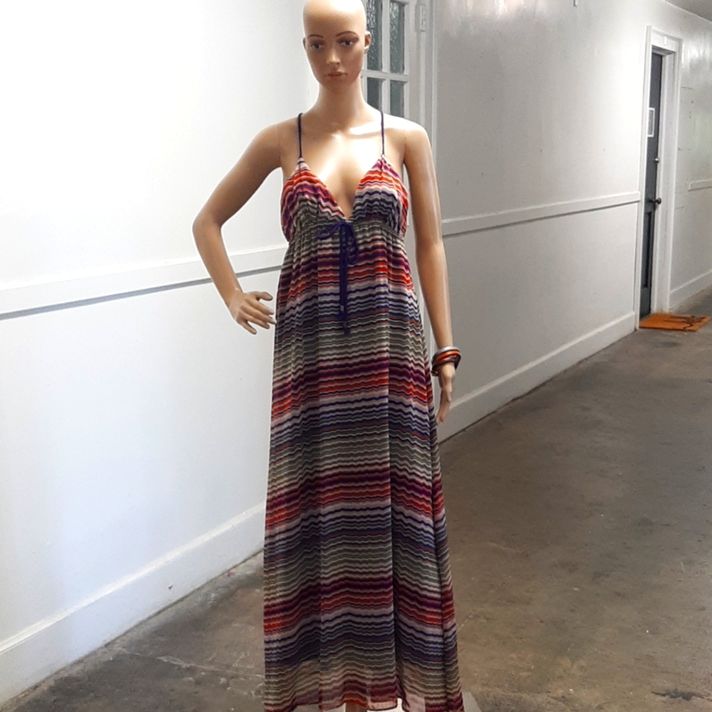 Double Zero Green and Orange  Sleeveless Sundress